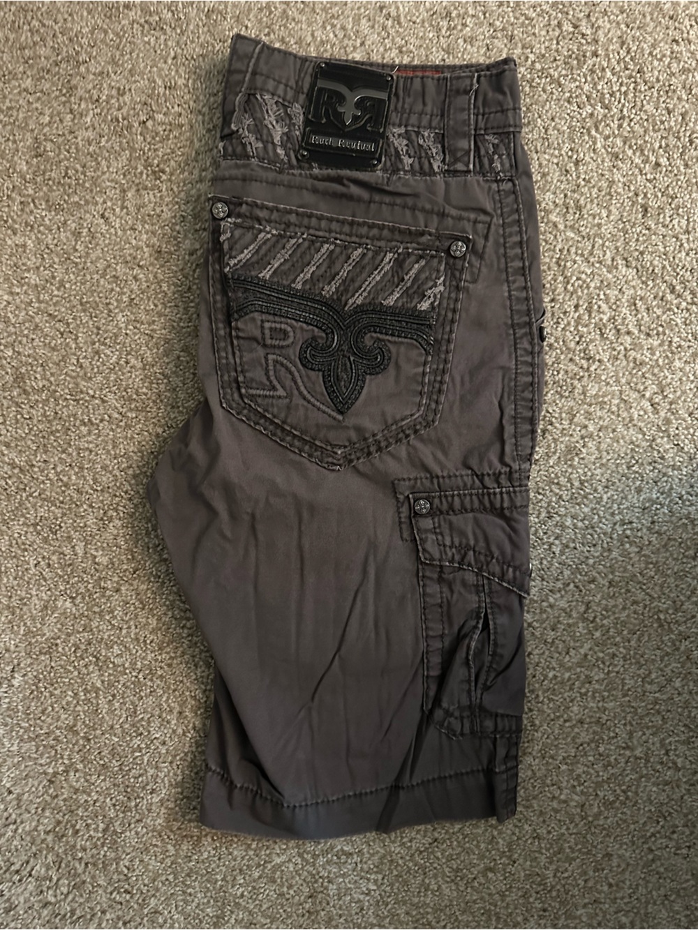 Rock Revival Men's Dark Gray Embroidered Cargo Pants